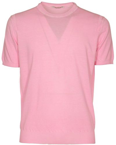 Kangra Crewneck Rib Trim Plain T-Shirt - Pink