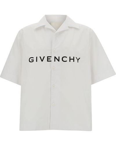 Givenchy White Bowling Shirt With Contrasting Logo Lettering Print In Cotton