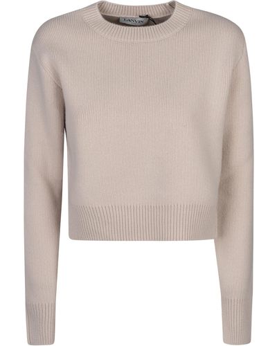 Lanvin Rib Trim Knit Cropped Sweater - Natural