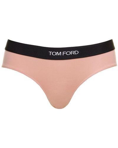 Tom Ford Ignature Boy Short' Beige Briefs With Logo Waistband In Stretch-jersey - Natural