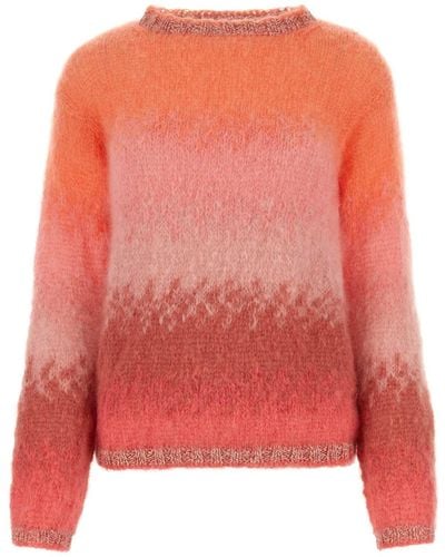 Rose Carmine Embroidered Stretch Mohair Blend Sweater - Pink