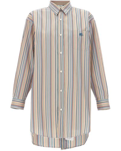 Etro Oversized Multicolour Shirt With Stripe Motif And Pegasus Embroidery In Cotton Woman - White