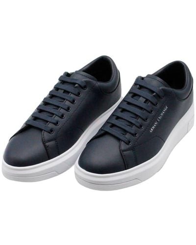 Armani Light Sneaker In Soft Leather With White Sole - Blue