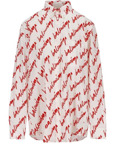 Balenciaga Allover Logo Print Long-sleeved Shirt - Pink