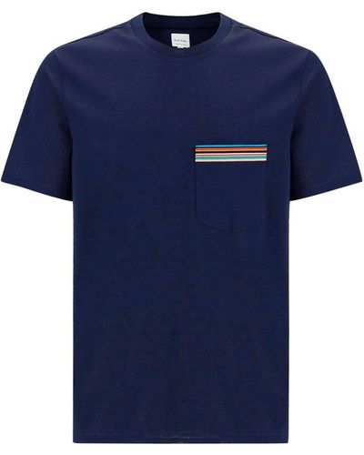 Paul Smith Stripe Printed Crewneck T-Shirt - Blue