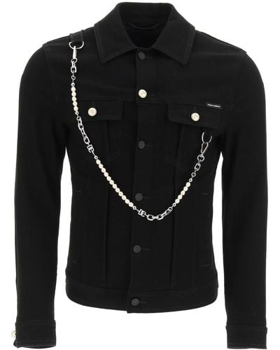 Dolce & Gabbana Denim Jacket With Keychain - Black