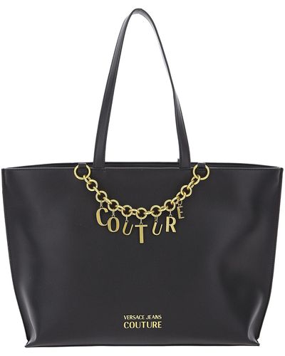 Versace Leatherette Tote With Charm Detail - Black