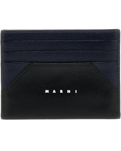 Marni Logo Leather Card Holder Wallets, Card Holders - Black