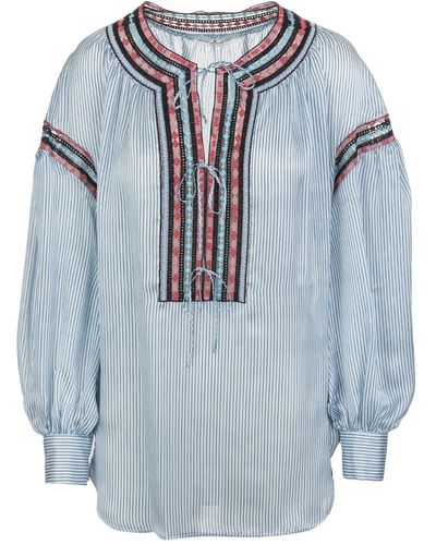 Ermanno Scervino Striped Blue Silk Blouse With Embroidery
