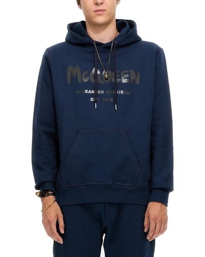 Alexander McQueen Graffiti Logo Print Sweatshirt - Blue