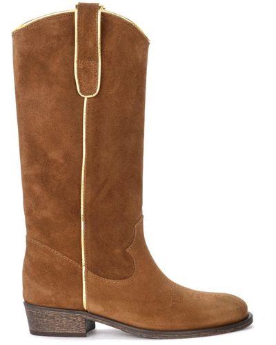 Via Roma 15 Texan Boots In Leather Colour Suede - Natural