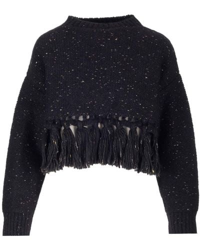 Alanui Astrale Crop Sweater With Fringes - Blue