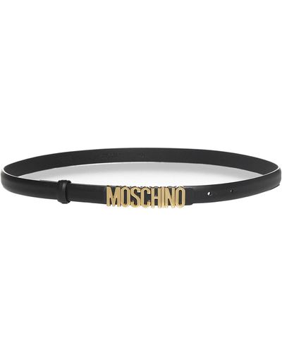 Moschino Logo Leather Thin Belt - Black