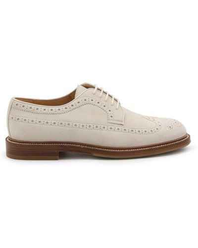 Brunello Cucinelli Perforated-Embellished Lace-Up Derby Shoes - Brown