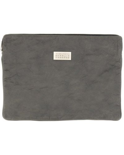 MM6 by Maison Martin Margiela Logo-Plaque Zipped Laptop Bag - Grey