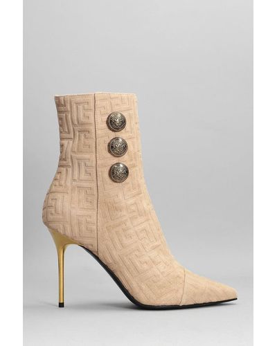 Balmain Roni High Heels Ankle Boots In Beige Leather - Natural