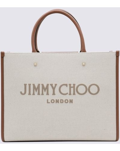 Jimmy Choo Natural Canvas And Leather Avenue Tote Bag - White