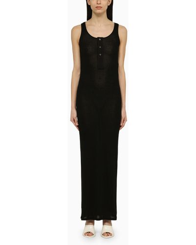 Ami Paris Cotton Long Dress With Buttons - Black