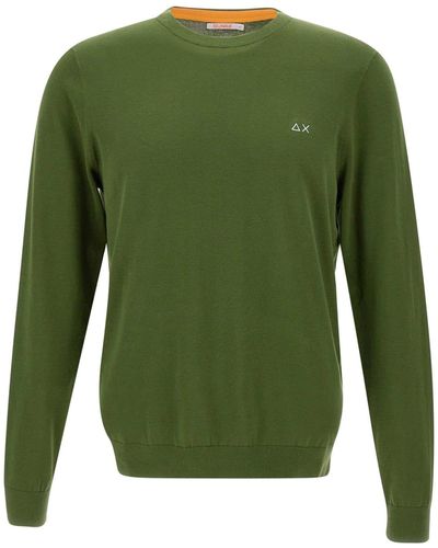 Sun 68 Round Elbow Cotton Sweater - Green