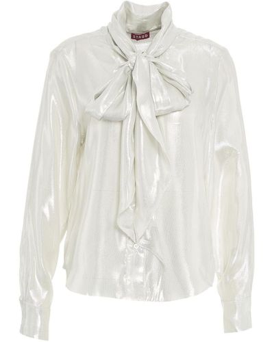 STAUD Bow Detailed Glitter Blouse - White