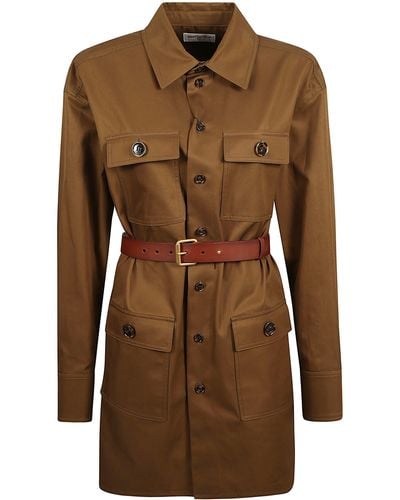 Saint Laurent 4 Pockets Belted Waist Shirt Dress - Brown