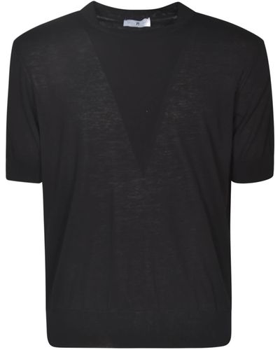 PT01 Rib Trim Plain Knit T-Shirt - Black