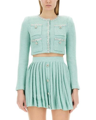 Self-Portrait Sequined Knit Cardigan - Green