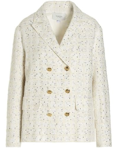 Giambattista Valli Double Breast Sequin Blazer - White