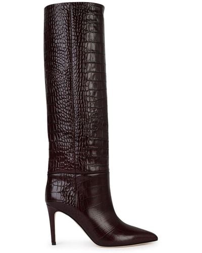 Paris Texas Stiletto 85 Burgundy Leather Boots - Black