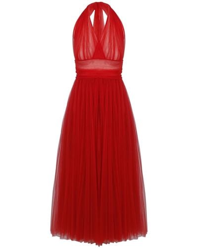 Dolce & Gabbana Mesh Tulle Midi Dress - Red