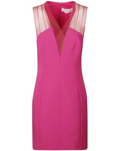 Genny Rear Zip Lace Panelled Sleeveless Dress - Pink