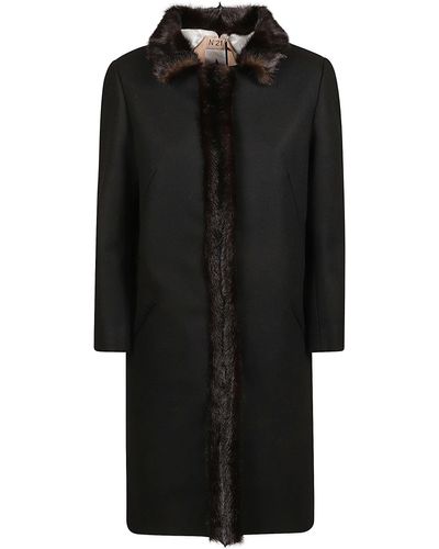 N°21 Fur Detailed Long Coat - Black