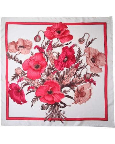 Ferragamo Silk Scarf With Poppy Fantasy - Red