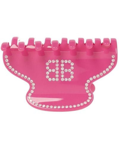 Balenciaga Embellished Hair Clip - Pink