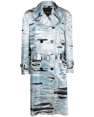 John Richmond Double-breasted Trench Coat With Iconic Runway Denim-effect Pattern - Blue