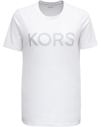 MICHAEL Michael Kors White Jersey Tee With Studded Logo Lettering