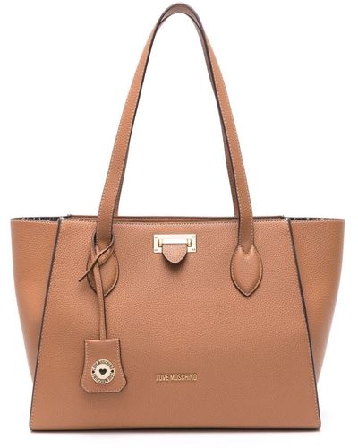 Love Moschino Logo-plaque Pebbled Tote Bag - Brown