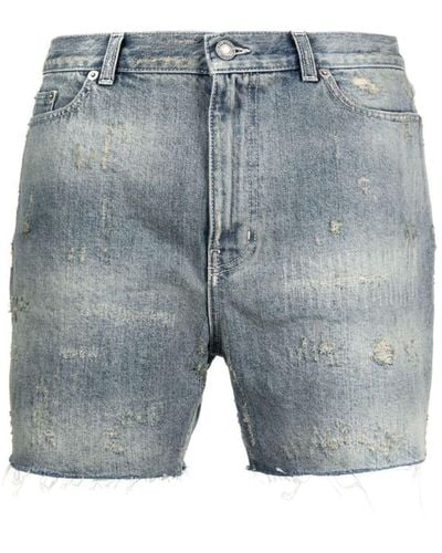 Saint Laurent Denim Destroyed California Shorts - Blue