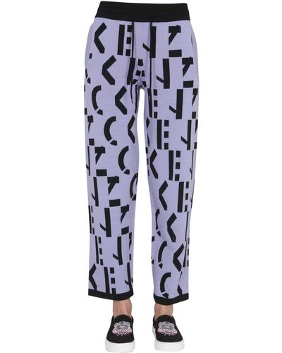KENZO JOGGING Trousers With Monogram Inlay - Blue