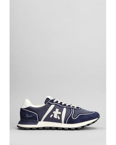 Premiata Ryan Trainers In Blue Suede And Fabric - White