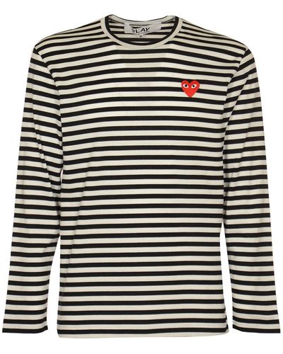 COMME DES GARÇONS PLAY Heart Patched Stripe Sweatshirt - Black