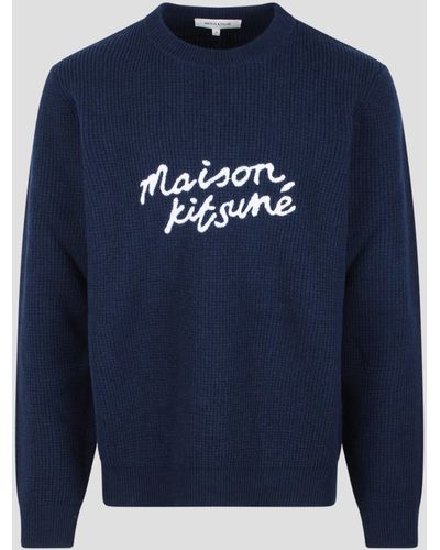 Maison Kitsuné Embroidered Logo Wool Jumper - Blue