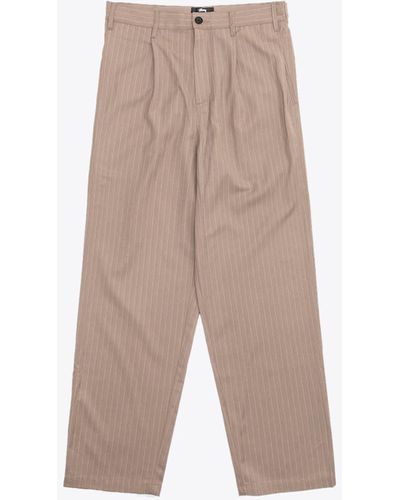 Stussy Striped Volume Pleated Trouser Biege Striped Pleated Pant With Wide Leg - Striped Volume Pleated Trouser - Natural