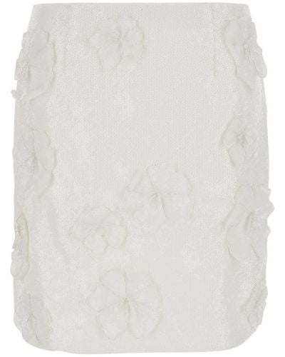 ROTATE BIRGER CHRISTENSEN Mini Skirt With Flowers And Sequins - White