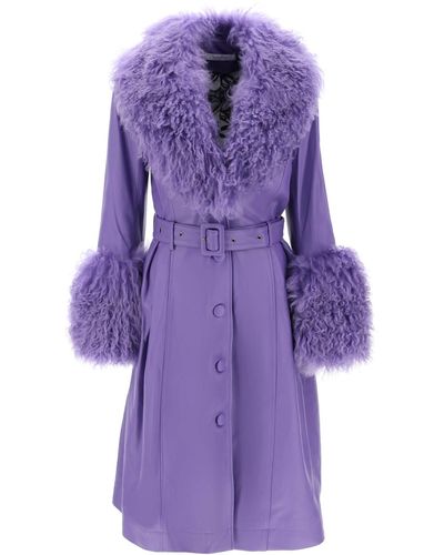 Saks Potts Foxy Leather And Shearling Long Coat - Purple