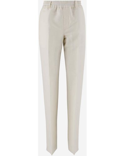 Burberry Viscose Blend Trousers - Natural