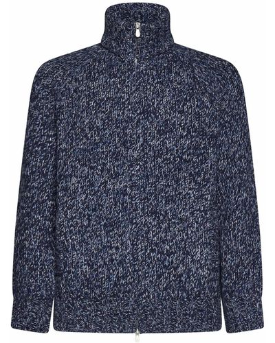 Brunello Cucinelli Cashmere And Wool Highneck Zipped Cardigan - Blue