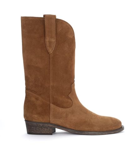 Via Roma 15 Texan Boot In Leather Colour Suede - Natural