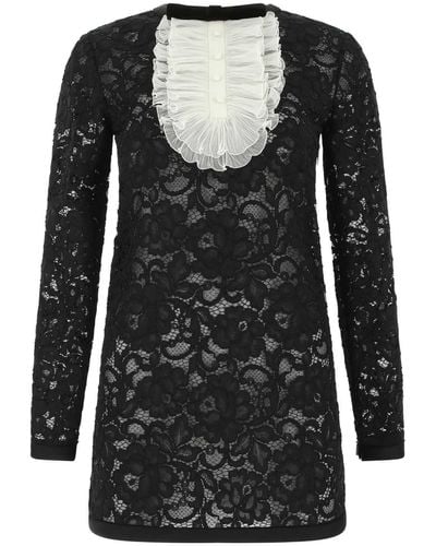 Saint Laurent Lace Mini Dress - Black
