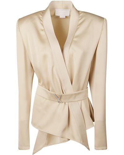 Genny Asymmetric Belted Long-Sleeved Top - Natural